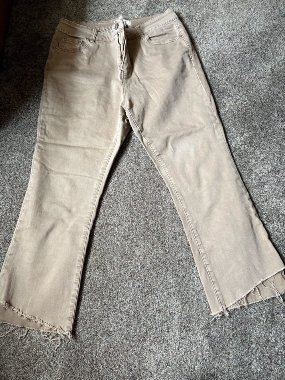 CHARLIE B Beige High-Rise Jeans with Frayed Waist Detail